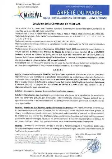 Dépose ligne Haute tension – RD 612 jeudi 24 novembre dès 9h