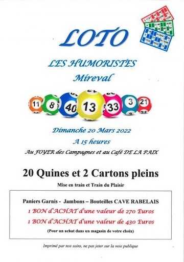 LOTO au Foyer des Campagnes – Dimanche 20 mars