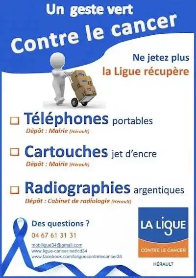 Le CCAS récupère les téléphones portables, les cartouches (jet d’encre)… au profit de la Ligue contre le cancer.