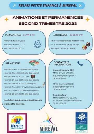 Relais Petite Enfance – Planning permanences et animations 2ème trimestre 2023