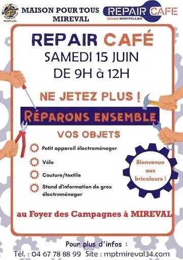 REPAIR CAFÉ – samedi 15 juin – 9h à 12h – Foyer des campagnes