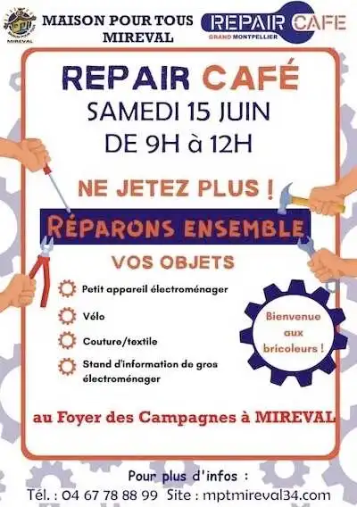 REPAIR CAFÉ – samedi 15 juin – 9h à 12h – Foyer des campagnes