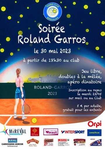 Soirée Roland Garros au Tennis Club Mirevalais – 30 mai 2023 dès 18h30