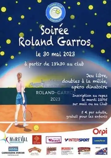 Soirée Roland Garros au Tennis Club Mirevalais – 30 mai 2023 dès 18h30