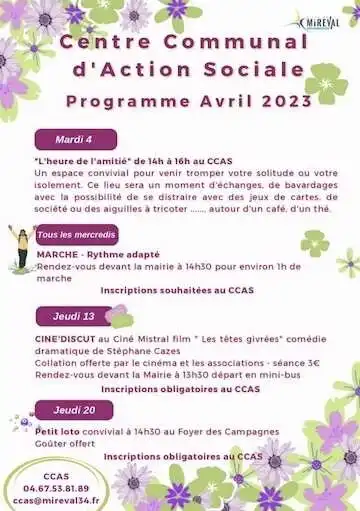 Le programme du mois d’avril proposé par le CCAS