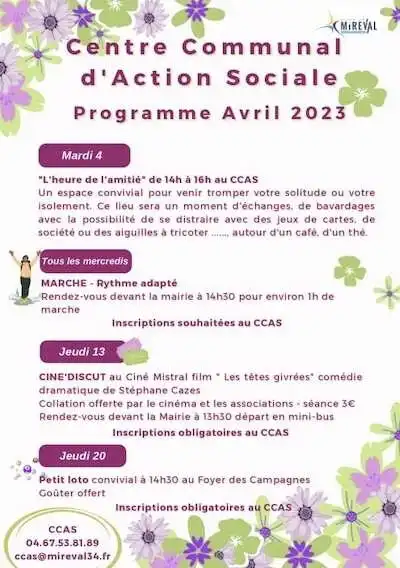 Le programme du mois d’avril proposé par le CCAS